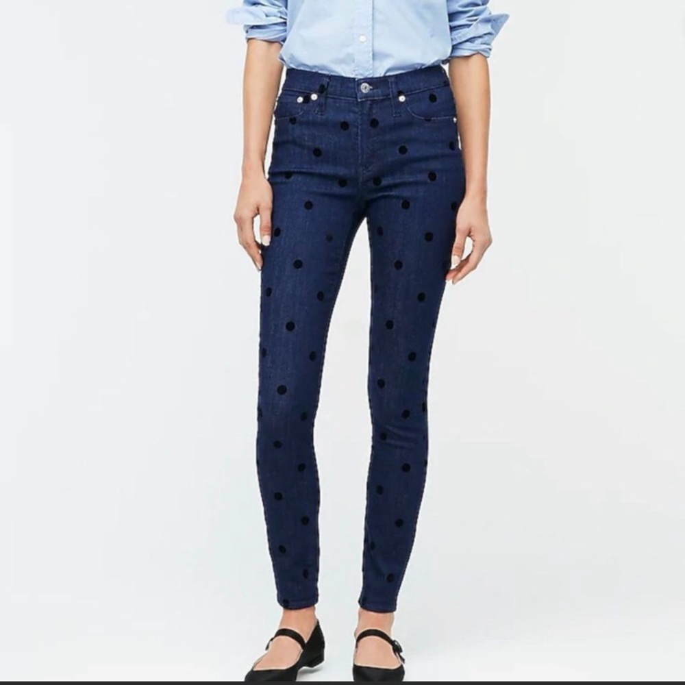 J.Crew 9” High Rise Jean- Velvet Dots Size 24
